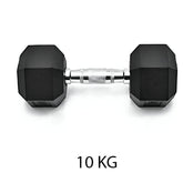 Huitich black gym dumbbell for home workout weighing 10 kg with hexagonal rubber coating